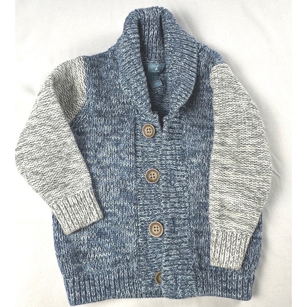 BabyGap Blue Gray Marled Cotton Shawl Collar Cardigan Sweater 18-24 Months
